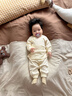 嘟鴨丫新生嬰兒春秋季衣服純棉初生男女寶寶秋冬睡衣分體保暖內衣家居服 套裝 天使寶貝 奶白-四季款 66cm 曬單實(shí)拍圖