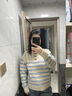 百圖（betu）女裝2025年秋季新款毛針織衫原色紐扣條紋拼接長(zhǎng)袖上衣女2509T41 杏色 M 曬單實(shí)拍圖