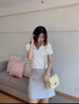 哥瑞美純色正肩高腰短款潮流白色短袖t恤女夏季2025新款polo翻領(lǐng)上衣 白色 XL 曬單實(shí)拍圖