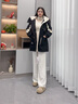 鴨鴨（YAYA）羽絨服女中長款2025冬季新款加厚連帽工裝撞色韓版派克服保暖外套 黑色 S 曬單實(shí)拍圖