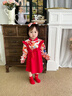WVD美國品牌連衣裙秋裝兒童國風(fēng)唐裝生日中式寶寶一周歲禮服套裝春秋 大紅連衣裙+發(fā)帶+短襪 大紅連衣 73 曬單實(shí)拍圖