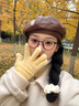 十竹針織手套女秋冬25年新款純色毛絨絨長款騎行露指觸屏加厚防寒保暖 黃色【加長款護腕】 曬單實拍圖