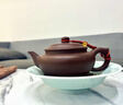 茗闐宜興紫砂壺名家純手工泡茶壺家用茶壺原礦老紫泥扁腹壺高檔茶器 刻繪款 一壺四杯 240ml 曬單實(shí)拍圖