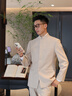 吉約蒙中山裝男香檳色新中式西服套裝新郎結婚禮服灰色國風(fēng)西裝套裝 香檳色【上衣+褲子】 48 曬單實(shí)拍圖