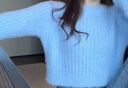 WVHK羊毛衫女仿貂針織衫短款小個(gè)子女秋冬加厚內搭打底衫高腰毛衣女士 藍色 S 90斤內 曬單實(shí)拍圖
