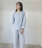 美標(biāo)春秋新款長袖純棉睡衣套裝女雙層棉紗全棉甜美花邊可外穿家居服 灰藍(lán) （雙層棉紗） M （160/84A） 曬單實(shí)拍圖