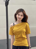 爾山集韓系休閑設計感2025小眾獨特斜肩短袖T恤女夏季收腰修身露肩上衣 黃色收腰斜肩T恤 均碼 （80-120斤） 曬單實拍圖