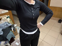 森馬（Semir）休閑褲女純棉打褶闊腿褲腰帶鹽系通勤秋季復古磨毛長(cháng)褲顯腿長(cháng) 黑色90001 L 曬單實(shí)拍圖