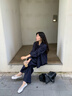 對白【杜鵑同款】復古牛仔套裝女2025秋新款寬松襯衫外套闊腿長(cháng)褲 牛仔藍-褲子 S 曬單實(shí)拍圖