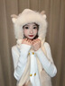 唐獅（TonLion）帽子女可愛(ài)毛絨冬季帽子圍巾一體圍脖帽子圍巾手套三件套連帽百搭 米色 曬單實(shí)拍圖