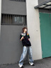 MAYBEYOND涂鴉牛仔褲男春秋季美式直筒褲嘻哈潮牌休閑褲子男MN04淺藍(lán)XL 曬單實(shí)拍圖