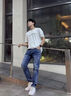 啄木鳥純色牛仔褲男2025夏季新款涼感超薄款修身直筒褲彈力休閑時尚長褲 20822/350磨白藍(lán)+磨白藍(lán) 常規(guī) 32 (腰圍2尺5) 曬單實拍圖