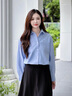 哈吉斯（HAZZYS）女裝 秋季女士通勤干練素色長(cháng)袖襯衫女ASCSK1CCX01 藍色BL M (160/84A 38) 曬單實(shí)拍圖