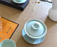 東道汝窯蓋碗三件套陶瓷茶具泡茶碗三才蓋碗禮贈佳品撇口蓋碗（天青） 曬單實(shí)拍圖