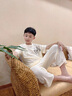 G.DUCKKIDS童裝男童睡衣夏季新款冰絲短袖兒童家居服套裝中大童男孩空調(diào)服 藍色 170 (建議身高160cm 14-15歲)cm 曬單實拍圖