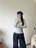 茵曼原色條紋翻邊闊腿牛仔褲2025秋女裝新款寬松褲子 牛仔藍(lán) 26 曬單實(shí)拍圖