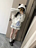 索菲堡 卡通趣味刺繡假兩件Polo領(lǐng)連帽衛(wèi)衣女2025秋冬新款學(xué)院風(fēng)潮外套 白色  L 曬單實(shí)拍圖