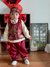 班喜迪男童漢服套裝秋裝新款嬰兒國風(fēng)唐裝寶寶周歲禮服兒童中式衣服春秋 紅色 90 cm 曬單實(shí)拍圖