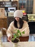 CACUSS純羊毛帽子女秋冬保暖毛線(xiàn)帽女士針織帽戶(hù)外包頭帽堆堆帽 米色 曬單實(shí)拍圖