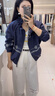 水沐飛韓系重工花朵刺繡外套女2025秋季高級(jí)感抽繩夾克休閑寬松百搭上衣 藏青色 M 曬單實(shí)拍圖