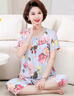 古今（GUJIN）春夏上新中老年媽媽棉綢睡衣女家居服睡褲可外穿涼感大碼套裝3XL 曬單實(shí)拍圖