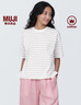 無(wú)印良品（MUJI）女式 條紋 圓領(lǐng)短袖T恤 上衣打底衫女款內(nèi)搭女裝女士 淺灰色條紋 L (165/88A) 曬單實(shí)拍圖