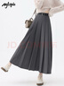 MJ STYLE半身裙女夏季新款百褶裙西裝中長(cháng)裙高腰顯瘦優(yōu)雅a字裙 淺灰色 S 曬單實(shí)拍圖
