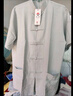 夏季短袖太極服棉麻武術(shù)練功服男功夫服亞麻中袖太極拳服表演服裝 淺灰 上衣+褲子一套 XL 曬單實(shí)拍圖