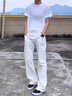 魯雅爾cleanfit白色美式微喇牛仔褲男春秋季高街潮牌褲子痞帥百搭彎刀褲 白色 XL 曬單實(shí)拍圖