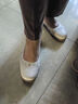 足力健老人鞋秋季樂(lè )福鞋一腳蹬小皮鞋女士平底單鞋 6032K米白40 曬單實(shí)拍圖