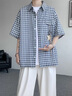 牧唯美式復古格紋送掛飾長袖襯衫男女春秋新潮款百搭休閑情侶襯衣外套 藏青格 送掛飾 XL [建議130-150斤] 曬單實拍圖