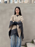 BOHOBOCO100%羊毛披肩斗篷外套外搭時(shí)尚洋氣秋冬女士保暖教師節禮物女老師 黑拼駝 曬單實(shí)拍圖