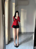 紅色V領(lǐng)針織衫女2025新款春秋內搭毛衣修身顯瘦收腰長(cháng)袖早秋上衣 酒紅色 M 曬單實(shí)拍圖