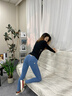 軒詩(shī)道四季款低腰淺藍蜜桃臀牛仔褲女性感提臀美臀時(shí)尚休閑運動(dòng)瑜伽長(cháng)褲 淺藍色(蜜桃臀褲) 常規 XL （110-120斤） 曬單實(shí)拍圖