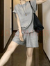 皮爾卡丹（pierre cardin）小個(gè)子時(shí)尚休閑套裝2025夏季歐貨寬松大碼女裝短褲穿搭一整套 灰色 3XL 【建議150-170斤】 曬單實(shí)拍圖