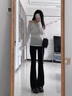 魯雅爾黑色微喇休閑褲女夏季新款高腰顯瘦馬蹄褲彈力修身鯊魚(yú)闊腿褲子潮 黑色 L 建議100斤到120斤 曬單實(shí)拍圖