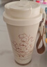 天喜（TIANXI）保溫咖啡杯女鈴蘭花茶杯吸管茶水分離杯翻蓋水杯禮物便攜車載杯子 一杯三飲-珍珠白 500ml 曬單實拍圖