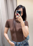 SKIMS【卡戴珊僧寶同款】修身顯瘦彈力短款T恤百搭打底上衣夏季 女士 咖啡色 S 曬單實拍圖