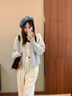 南木熊休閑褲女2025年秋裝新款藍色毛衣外套女裝春秋套裝針織衫衣服褲子 藍色開(kāi)衫三件套均碼【90-115斤】 曬單實(shí)拍圖