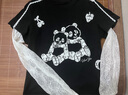 UOOYAA/烏丫「天真的歲月」系列童趣溫暖熊貓假兩件T恤 黑色 M 曬單實(shí)拍圖