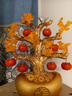 赟婭中式招財(cái)進(jìn)寶發(fā)財(cái)樹(shù)擺件輕奢玄關(guān)酒柜辦公室搖錢(qián)樹(shù)裝飾品喬遷禮品 福字柿子發(fā)財(cái)樹(shù)-金色+底座 曬單實(shí)拍圖