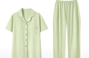 100%純棉睡衣女士夏季短袖長(cháng)褲夏天家居服寬松休閑款簡(jiǎn)約開(kāi)衫套裝 CKE-W6807-1有胸墊 L 曬單實(shí)拍圖