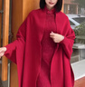 恒源祥披肩女士流蘇外搭結婚婚禮禮服晚宴伴娘春秋三角紅色搭配旗袍 三角流蘇-酒紅 曬單實(shí)拍圖
