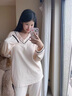 莫代爾自帶胸墊一體純棉睡衣女春秋季新款時(shí)尚外穿大碼家居服套裝可外穿 【自帶胸墊】V領(lǐng)白黑條版 XL 曬單實(shí)拍圖