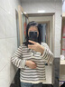 百圖betu女裝2025秋季新款T恤色織條紋綁繩設計流蘇花邊長袖女2508T23 黑白條 M 曬單實拍圖