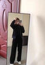 燦圖高腰窄版休閑褲子女秋冬季寬松潮流顯瘦韓系香蕉褲闊腿直筒長(cháng)衛褲 黑色 L 【建議110-120斤】 曬單實(shí)拍圖