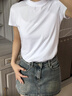 雅鹿白色小高領(lǐng)修身短袖t恤女2025夏季立領(lǐng)薄款顯瘦收腰百搭上衣棉 白色 M 曬單實(shí)拍圖