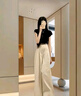 歐迪惠（Oudihui）休閑褲女裝夏季新款2025年茶系穿搭小個(gè)子衣服運動(dòng)闊腿褲子女套裝 上衣+褲子【配腰帶】 XL 【建議120-135斤】 曬單實(shí)拍圖