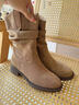 DAPHNE達芙妮堆堆靴女中筒夏靴子2025新款美拉德西部牛仔短靴騎士馬丁靴 沙色絨里 37 曬單實(shí)拍圖