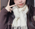 嬈蝶白色純羊毛圍巾女冬季學(xué)生保暖圍脖男新款百搭流蘇窄圍巾款 03#奶白色 曬單實(shí)拍圖